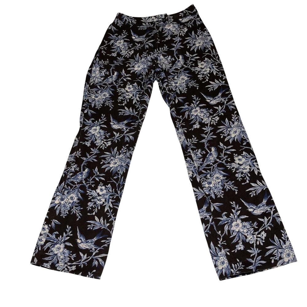 Harolds 2 Womans Pants Brown with Blue Floral Measurements in Photos
